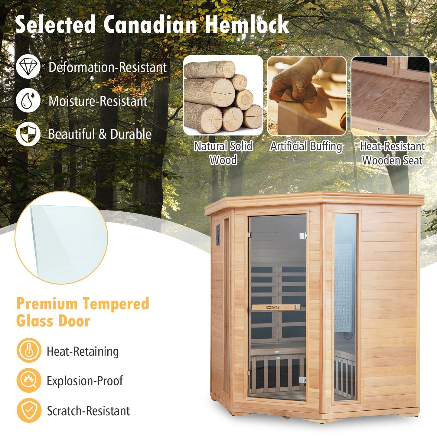 3-5 People Far Infrared Wooden Sauna Room for Home
