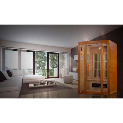 Aspen Upgraded 2 Person Infrared Sauna 6 Dual Tech Infrared Heaters, Red Light and Chromotherapy with Sound System
