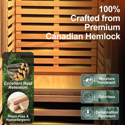 Full Spectrum Infrared Sauna with Fda-Certified 660Nm & 850Nm Red Light Therapy, Low EMF Carbon Fiber Heating Panels, Fast Heat-Up Canadian Hemlock 1-Person Indoor Sauna for Home, 1170W 110V