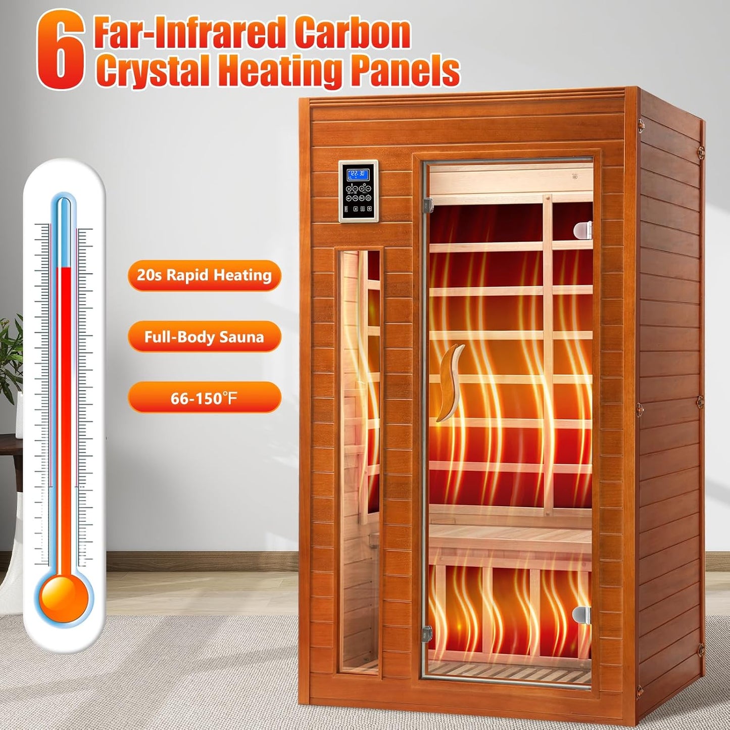 1-2 Person Infrared Sauna, Dry Heat Sauna with Red Light Therapy, Bluetooth, Radio, 7-Color Therapy Light for Home, Indoor, Gym, Wellness Center, 40″ X 36″ X 73″, Brown