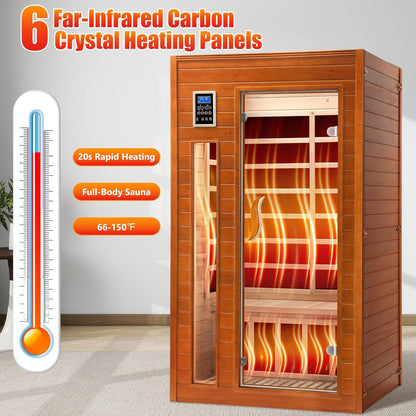 1-2 Person Infrared Sauna, Dry Heat Sauna with Red Light Therapy, Bluetooth, Radio, 7-Color Therapy Light for Home, Indoor, Gym, Wellness Center, 40″ X 36″ X 73″, Brown