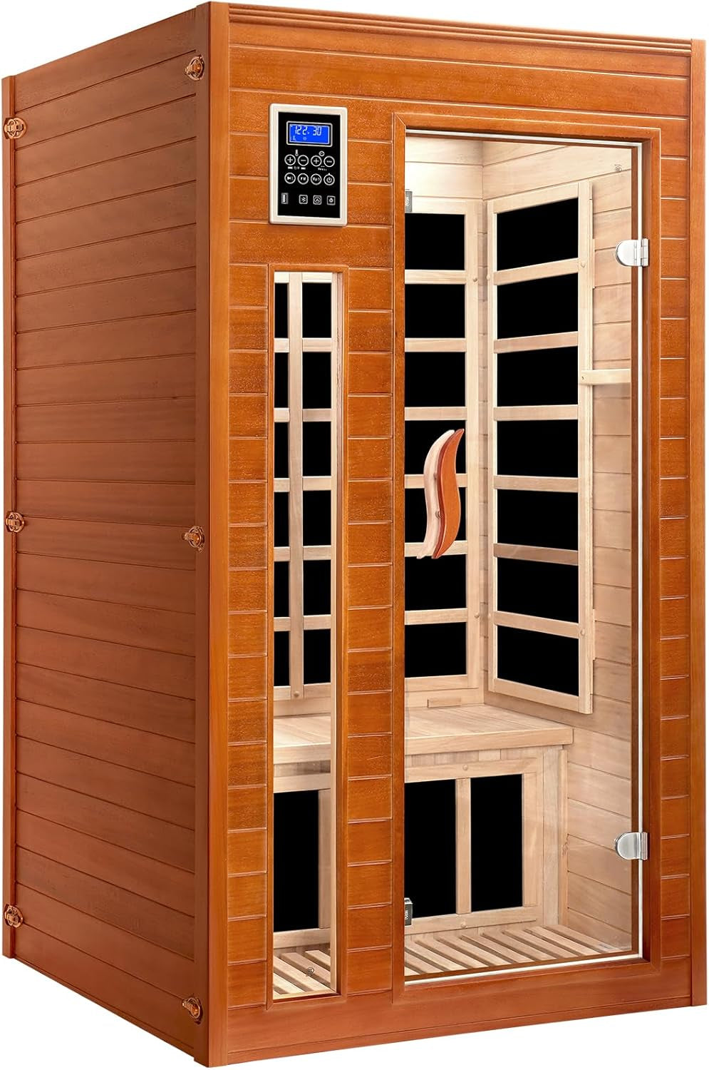 1-2 Person Infrared Sauna, Dry Heat Sauna with Red Light Therapy, Bluetooth, Radio, 7-Color Therapy Light for Home, Indoor, Gym, Wellness Center, 40″ X 36″ X 73″, Brown