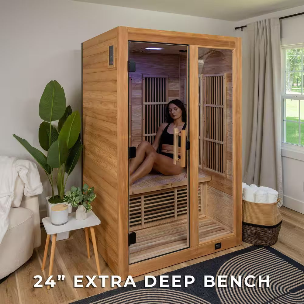 Rylan 2-Person Indoor Cedar Infrared Sauna with 8 Carbon Far-Infrared Heaters, Red Light Therapy and Chromotherapy