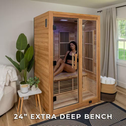 Rylan 2-Person Indoor Cedar Infrared Sauna with 8 Carbon Far-Infrared Heaters, Red Light Therapy and Chromotherapy