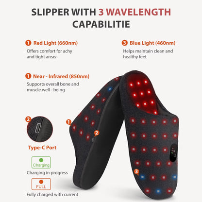 Rechargeable Red Light Slippers Infrared LED Light Red Light Therapy for Feet Therapy Device at Home with Pulse Foot Massaging