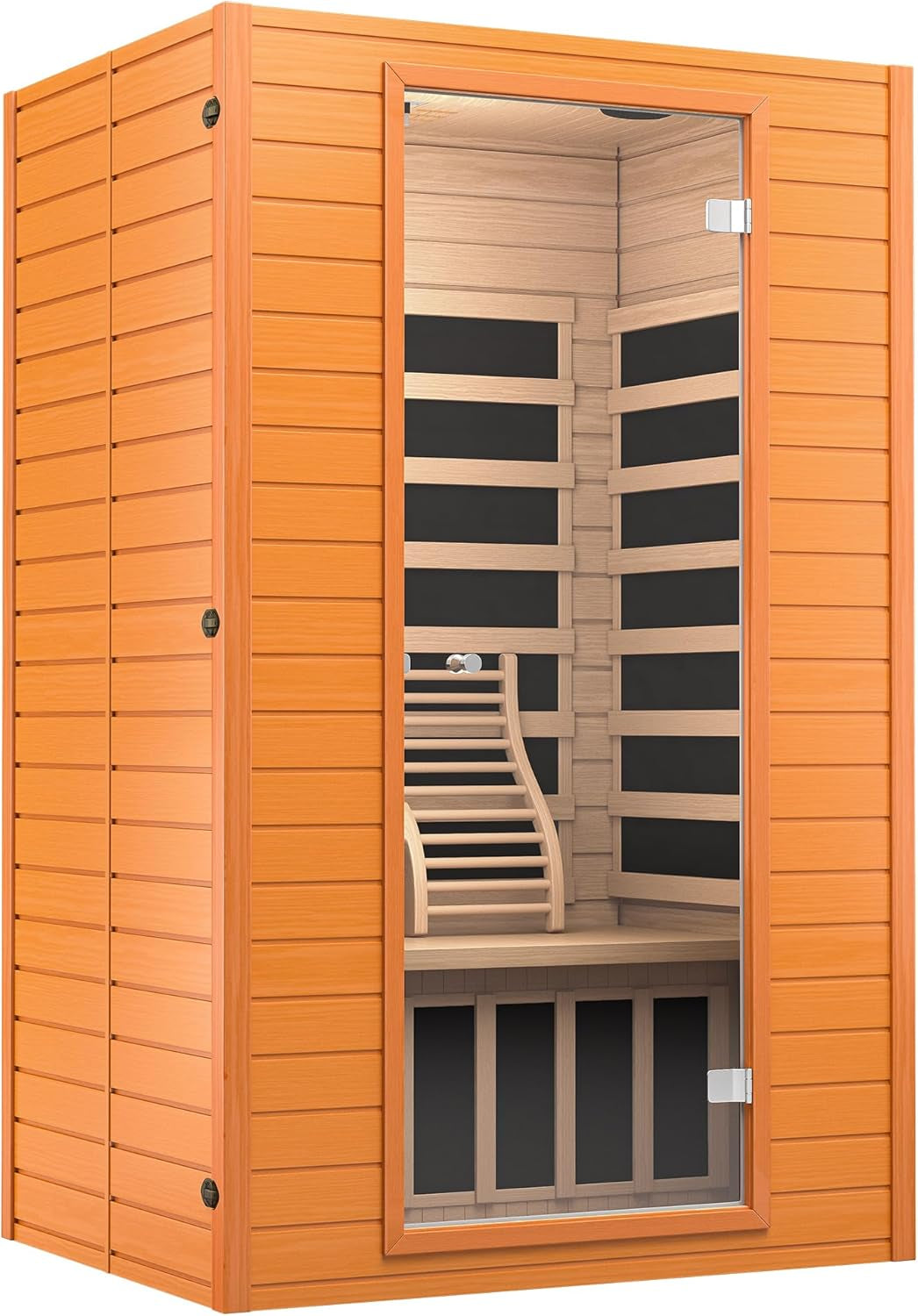 Far Infrared Sauna for Home, Home Indoor Infrared Sauna for 2-Person, Canadian Hemlock Wood Sauna Room with Low Emf Red Light Therapy, 9 Chromotherapy Lights, Bluetooth Speakers