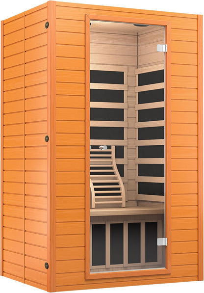 Far Infrared Sauna for Home, Home Indoor Infrared Sauna for 2-Person, Canadian Hemlock Wood Sauna Room with Low Emf Red Light Therapy, 9 Chromotherapy Lights, Bluetooth Speakers