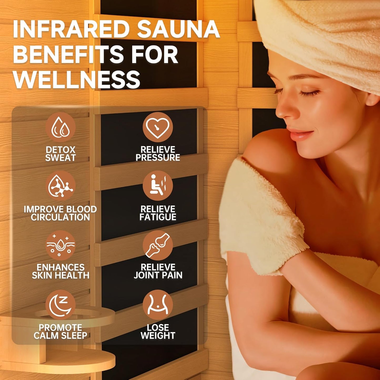 Far Infrared Sauna for Home, Home Indoor Infrared Sauna for 2-Person, Canadian Hemlock Wood Sauna Room with Low Emf Red Light Therapy, 9 Chromotherapy Lights, Bluetooth Speakers