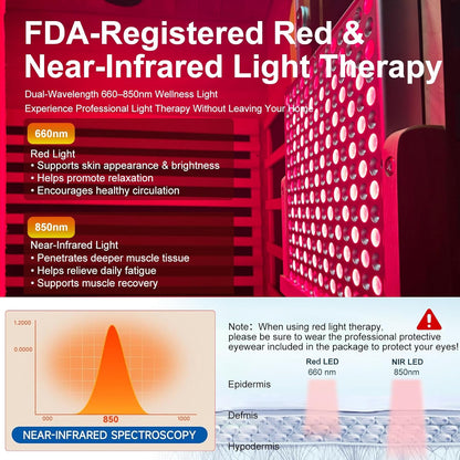 Full Spectrum Infrared Sauna with Fda-Certified 660Nm & 850Nm Red Light Therapy, Low EMF Carbon Fiber Heating Panels, Fast Heat-Up Canadian Hemlock 1-Person Indoor Sauna for Home, 1170W 110V