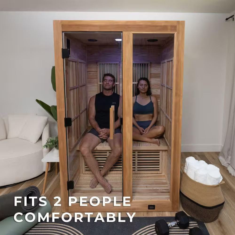 Rylan 2-Person Indoor Cedar Infrared Sauna with 8 Carbon Far-Infrared Heaters, Red Light Therapy and Chromotherapy
