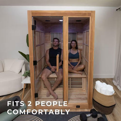 Rylan 2-Person Indoor Cedar Infrared Sauna with 8 Carbon Far-Infrared Heaters, Red Light Therapy and Chromotherapy