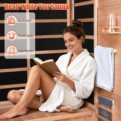 1-2 Person Infrared Sauna, Dry Heat Sauna with Red Light Therapy, Bluetooth, Radio, 7-Color Therapy Light for Home, Indoor, Gym, Wellness Center, 40″ X 36″ X 73″, Brown