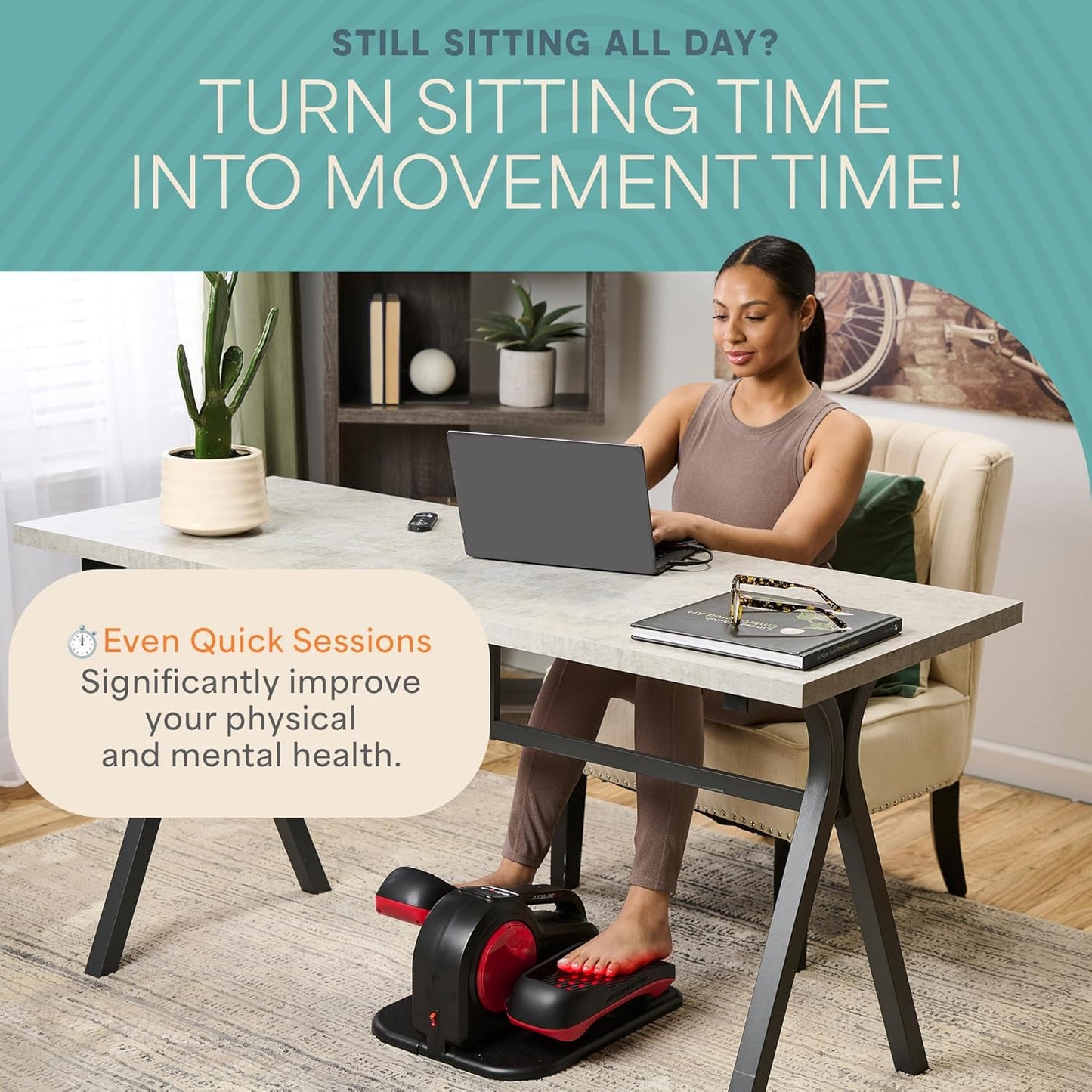 Autoglide under Desk Elliptical Exercise Machine – Quiet Elliptical Machine for Home or Office – Portable Leg Exerciser While Sitting – Seated Pedal Exerciser for Seniors & Adults