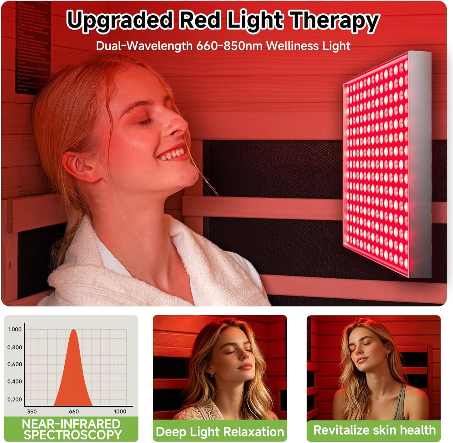 Infrared Sauna with 660 & 850Nm Red Light Therapy, Full Spectrum Sauna with 7 Heater, 1290W 120V, Fast Heat-Up, 1 Person Canadian Hemlock Wood Dry Sauna for Indoor, Home Gym, 31.5*30.3*67"