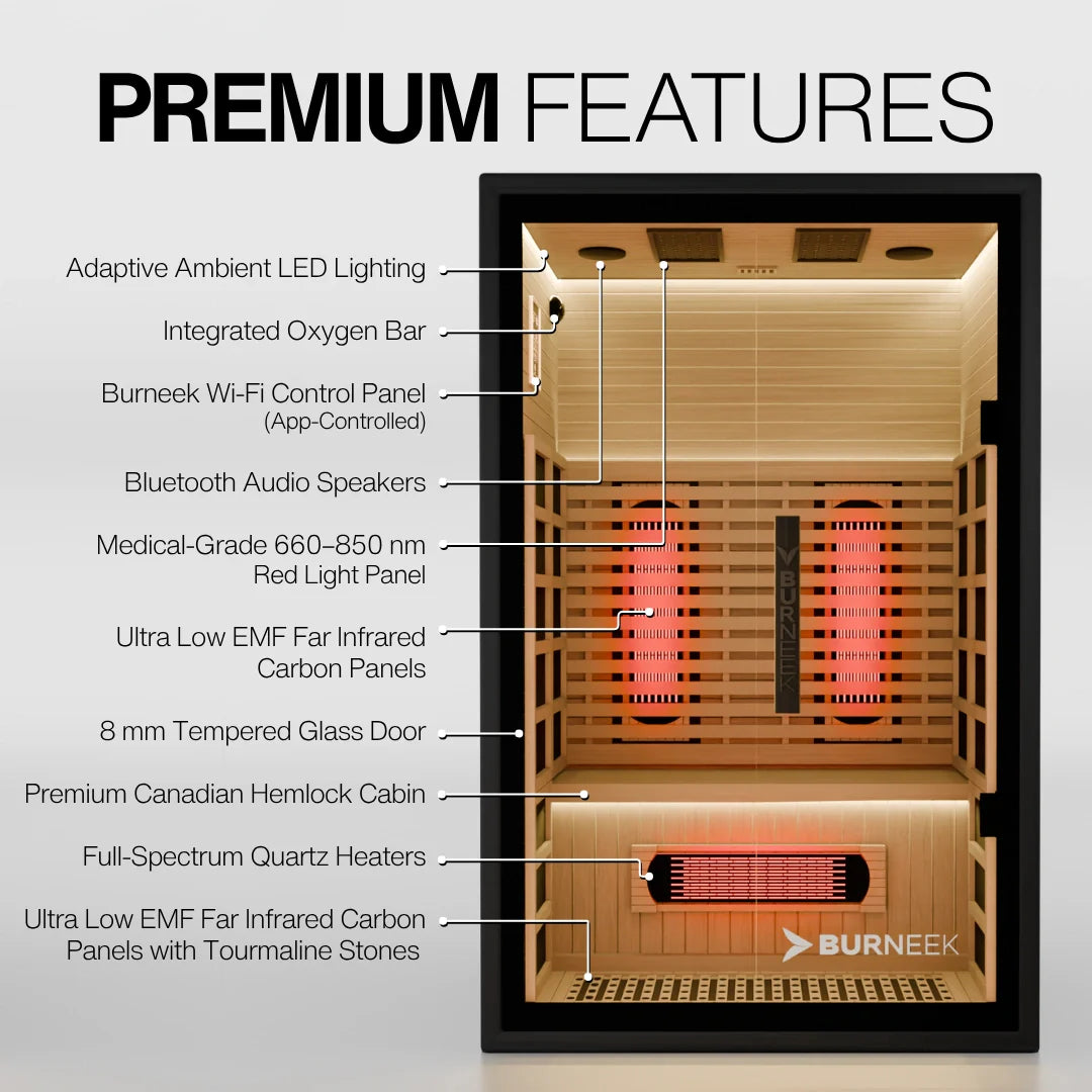 Burneek® Onyxeek: 2-Person Full-Spectrum Quartz Infrared Sauna