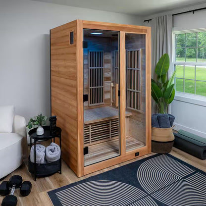 Rylan 2-Person Indoor Cedar Infrared Sauna with 8 Carbon Far-Infrared Heaters, Red Light Therapy and Chromotherapy
