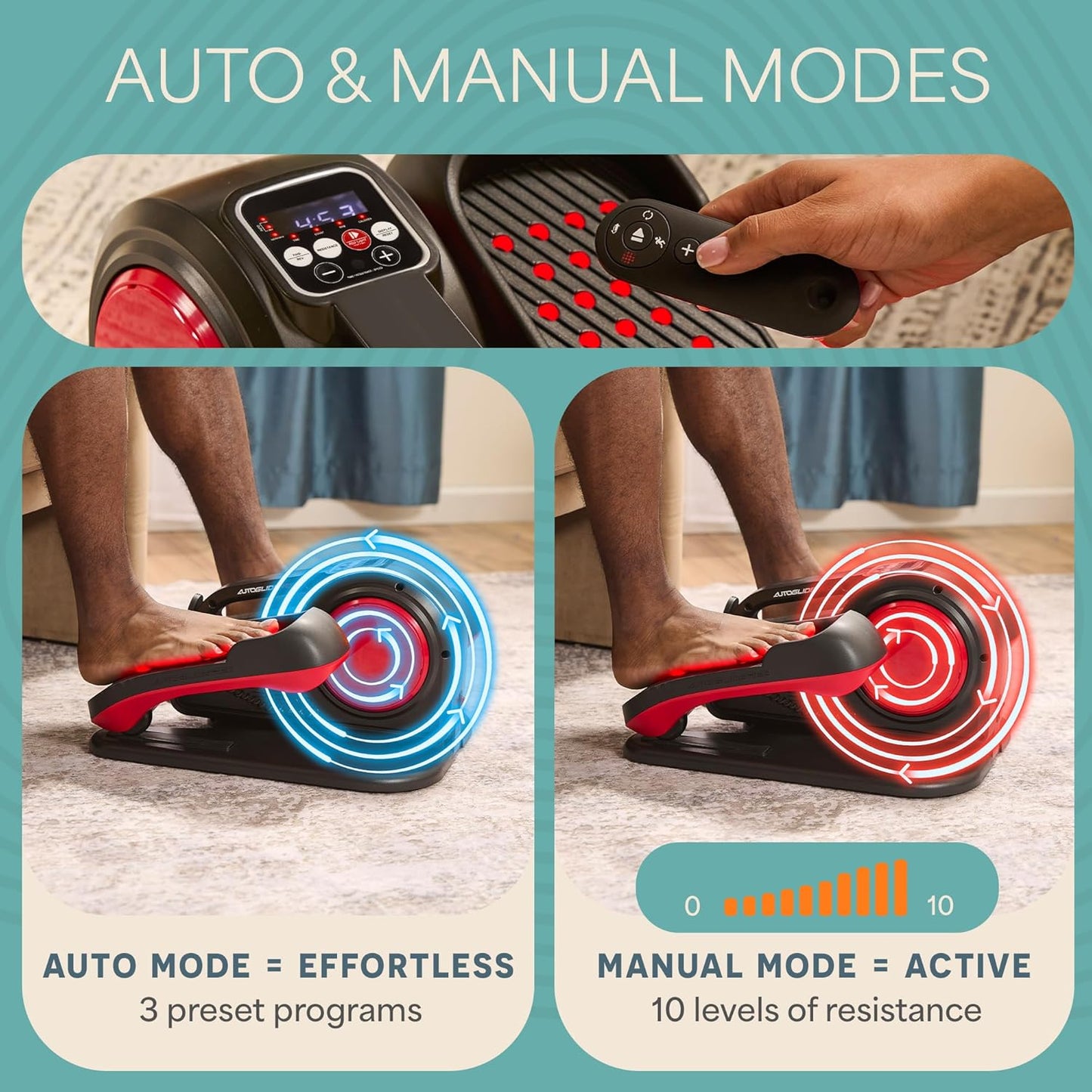 Autoglide under Desk Elliptical Exercise Machine – Quiet Elliptical Machine for Home or Office – Portable Leg Exerciser While Sitting – Seated Pedal Exerciser for Seniors & Adults
